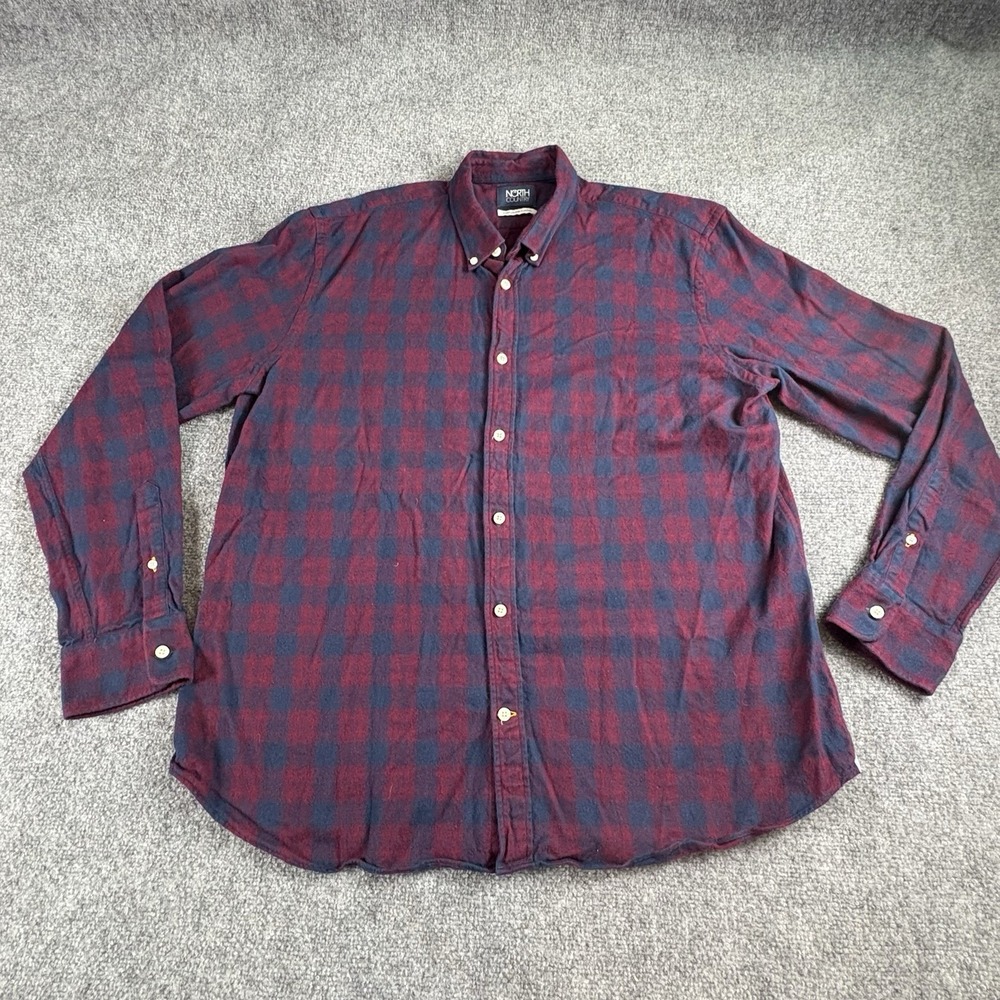 North Country Shirt Men XXL Red Navy Plaid Lumberjack‎ Flannel Grunge Rustic 90s